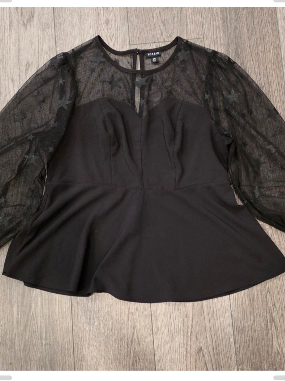 torrid Black Star Mesh Sleeve Peplum Blouse